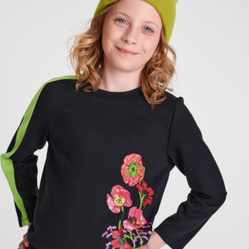 Детска блуза за момиче LIA LEA с щампа FLOWERY BLACK