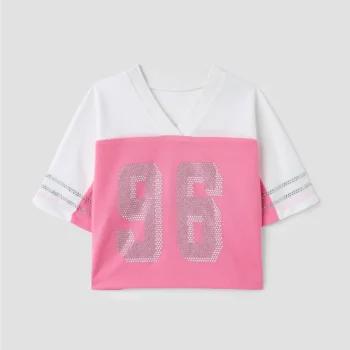 Детска скъсена тениска TYESS PINK VARSITY за момиче
